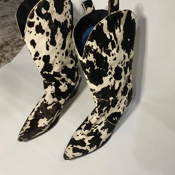 Dingo Black and White Cowhide Ankle Boots 8 1/5 leather - Picture 2 of 10